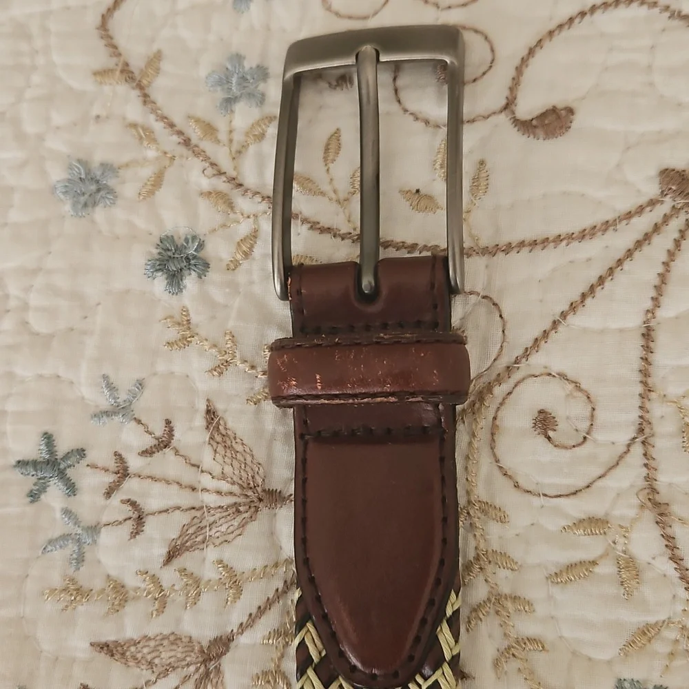 Vintage Genuine Leather Men's Belt With Cord Braids Size 34 - Picture 4 of 12